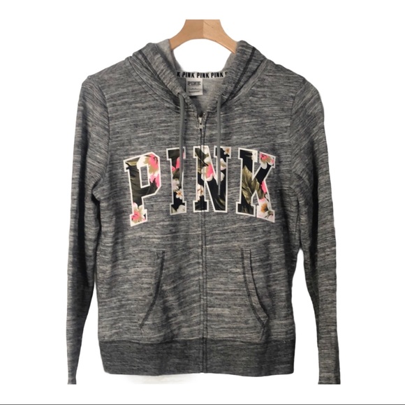PINK Victoria's Secret Jackets & Blazers - VS Pink tropical print heathered gray zip up